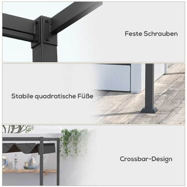 Outsunny Pergola Gazebo Patio Cover with Sliding Roof 298x213x221cm Polyester Black Gray for Garden & Patio
