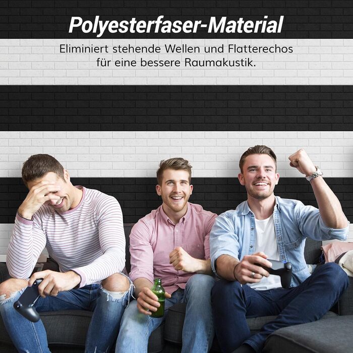 Акустичні панелі TONOR у вигляді цегли, самоклеючі шумопоглинаючі плити для стін (18 шт, 30x30x0,9 см), чорні — для звукоізоляції та декору кімнати