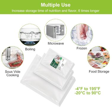 Bonsenkitchen Vacuum Bags - 150 Bags - 15x25 cm (50) + 20x30 cm (50) + 28x40 cm (50), Professional-grade foil bags for all vacuum sealers, vacuum bags for food, BPA-free, VB3215
