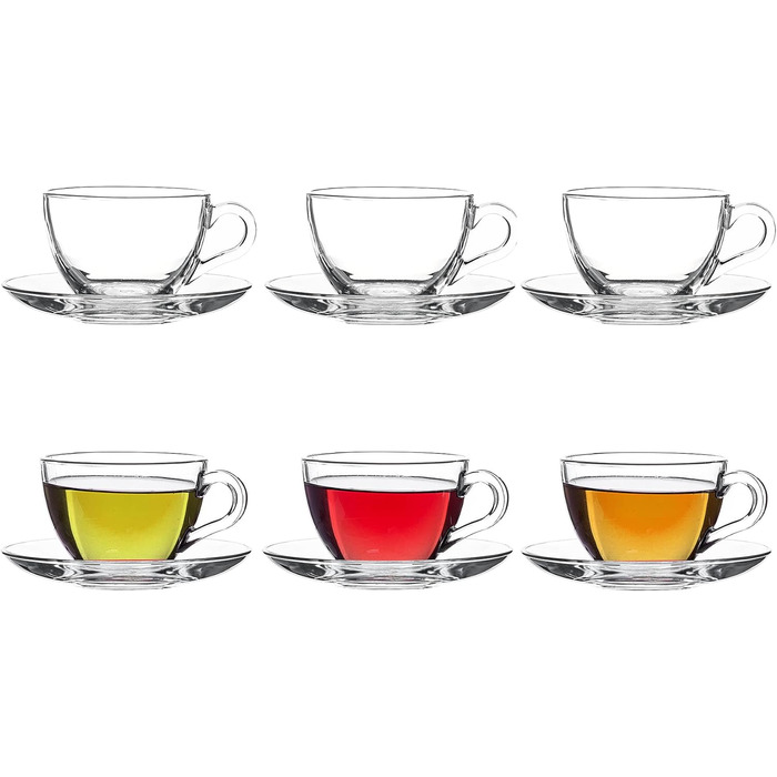 Pasabahce Basic: 6 чашок з 6 підставками для чаю, кави, капучино (прозорі)