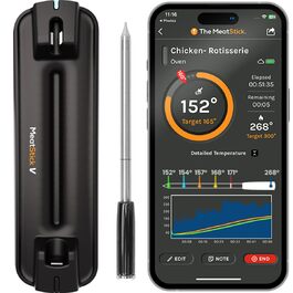MeatStick V: Розумний термометр для м'яса з Bluetooth, 1200°F, безлімітна дальність, точність 0.4°F, для гриля, духовки, мангала, коптильні, фритюрниці, з логуванням даних в додатку