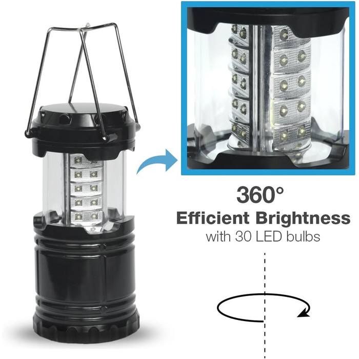 Party-Saving 4-Pack Portable Bright Camping Light with Folding Design and 30 LED Lights, APL1424
