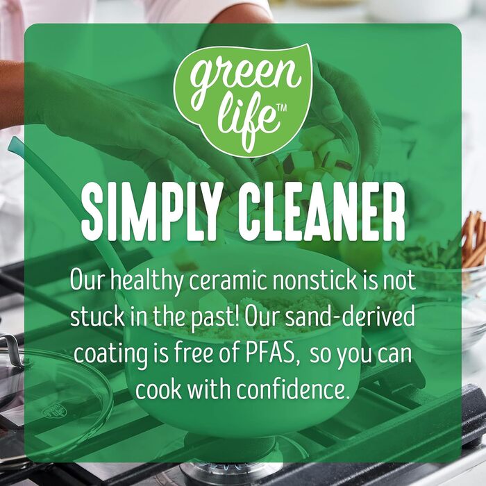 Набір сковорідок GreenLife Artisan, керамічне покриття, антипригарні, 20.3 та 25.4 см, нержавіюча сталь, без PFAS, придатні для миття в посудомийній машині, жаростійкі, набір каструль 1QT та 2QT, колір: бірюзовий