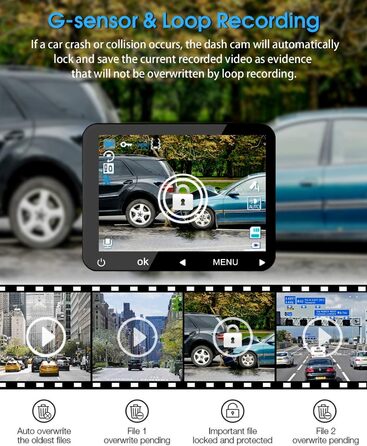 Dashcam Abask J05: Автомобільна камера 1080P з SD 32GB, 310° кут огляду, Park Watch, HDR, Інфрачервоне нічне бачення, G-сенсор, Loop Recording