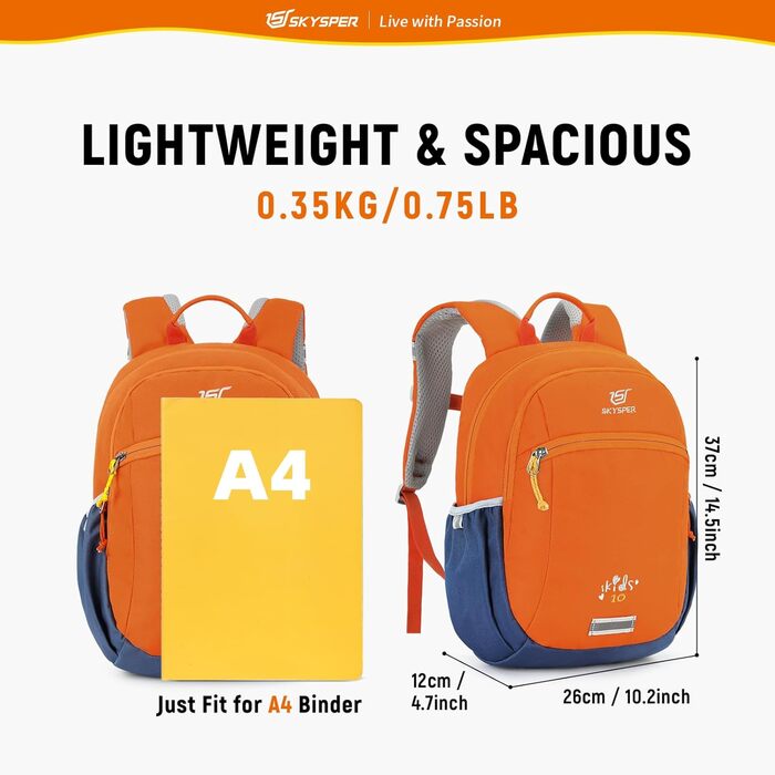 Дитячий рюкзак SKYSPER 10L для хлопчиків та дівчаток з нагрудною стрічкою, зручний туристичний рюкзак для подорожей