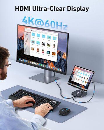 Багатофункціональний USB-C хаб та підставка BENFEI 9-в-1 для iPad Pro/Air/Mini: 4K@60Hz HDMI, Ethernet, USB 3.0, 100W PD, картридер SD/TF, складана поворотна конструкція