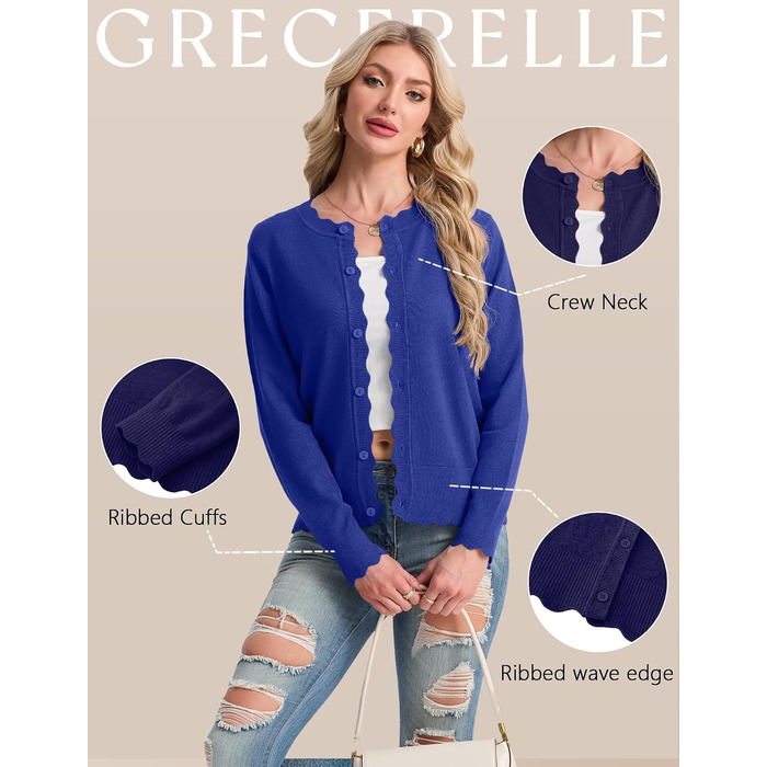 Кардиган жіночий GRECERELLE короткий з ґудзиками, блакитний, розмір XXL. В'язаний кардиган з хвилястим рифленим візерунком.