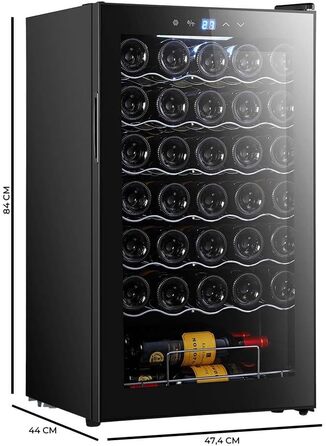 Cecotec Bolero Grandsommelier 34030 Stainless Steel Wine Refrigerator - 80L Compressor Cooler with Adjustable Temperature (5-18°C), Touch Control, LED Interior (34 Bottles, Black)
