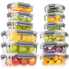 Набір скляних контейнерів для зберігання їжі GENICOOK 24 шт. з кришкою. Набір скляних контейнерів для продуктів, Meal Prep, герметичні контейнери для кухні сірого кольору.