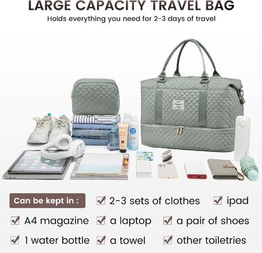 Спортивна дорожня сумка LOVEVOOK для жінок, велика, на вихідні, Travel Duffle Bag з культуробегу та відділенням для взуття, водонепроникна, для подорожей, спортзалу, кемпінгу, пологів (M-2шт, сірий, зелений)
