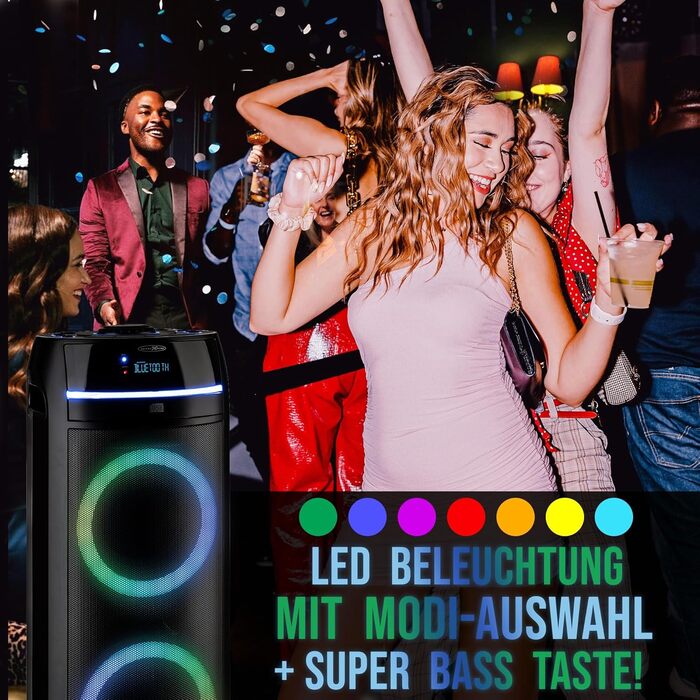 Reflexion PS09BT Bluetooth Партійний Динамік, DJ, Караоке, 500 Вт, Радіо UKW-PLL, LED-ефекти, Мікрофон, Акумулятор, Чорний