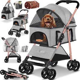 LOVPET® 2-in-1 Pet Stroller - Dog Buggy, Carrier & Jogger for Pets up to 20kg - Foldable, Grey