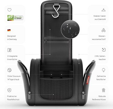 Чоловіча/Жіноча/Дитяча дорожня косметичка-органайзер Travelaner 7л, 3-в-1, чорна, водонепроникна