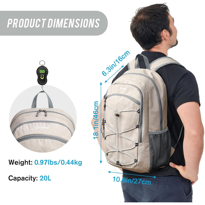Small Backpack / 20L Unisex Daypack Lightweight Travel Backpack Hiking Backpack Trekking Backpack for Hiking Cycling (Beige, 20 Liters)