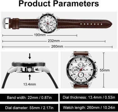Годинник чоловічий OFF-CUP з датою, кварцовий хронограф, коричневий ремінець з натуральної шкіри. Елегантний аксесуар для чоловіків, casual та business стилю. Прекрасний подарунок.