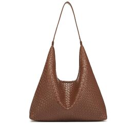 Жіноча сумка-хобо з екошкіри, велика місткість, плечова сумка з ручкою (коричнева)