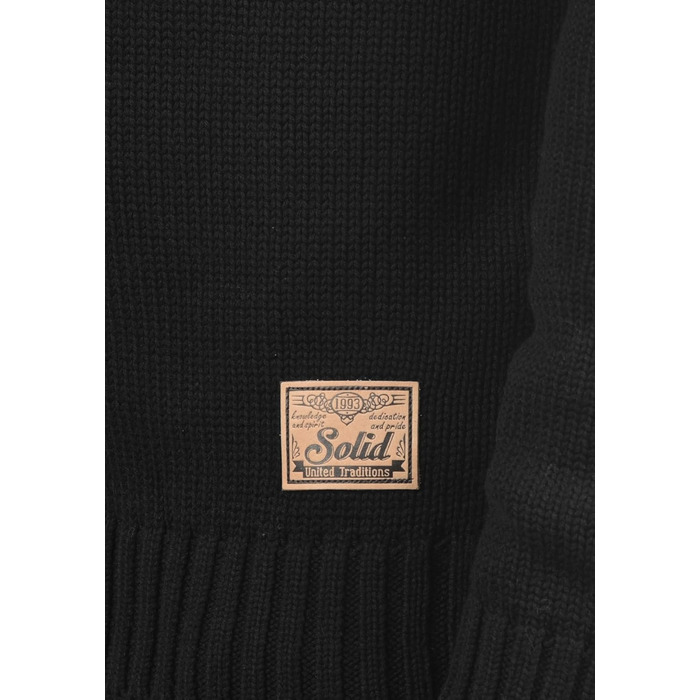 Чоловічий кардиган SDPoul з грубої в'язки, з начосом, з коміром-стійкою, з бавовняної суміші, Regular fit, чорний (9000)
