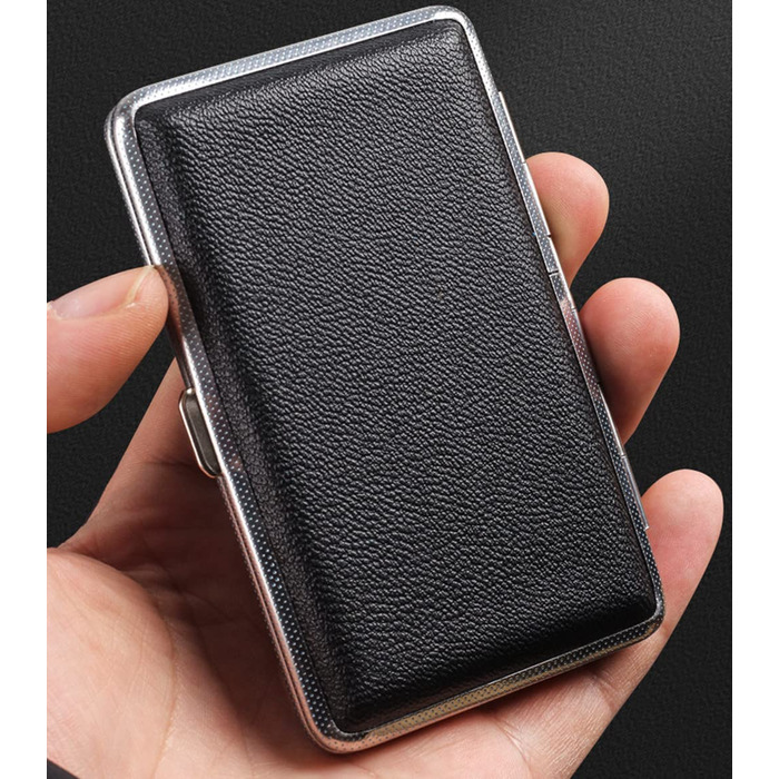 Чохол для сигарет жіночий шкіряний/металевий чорний на 20 slim або 14 normal сигарет