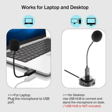 Мікрофон USB зі схваним шийкою для ноутбука/ПК, з USB-звуковою картою, сумісний з Mac, Plug & Play, ідеальний конденсаторний мікрофон для віддаленої роботи та онлайн-курсів
