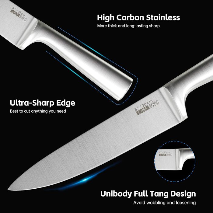 Набір кухонних ножів HUIKAILI 5 шт. з нержавіючої сталі, професійний, з антиковзним руків'ям, включає: Сантоку, кухонний ніж, ніж для хліба, універсальний ніж, ніж для овочів