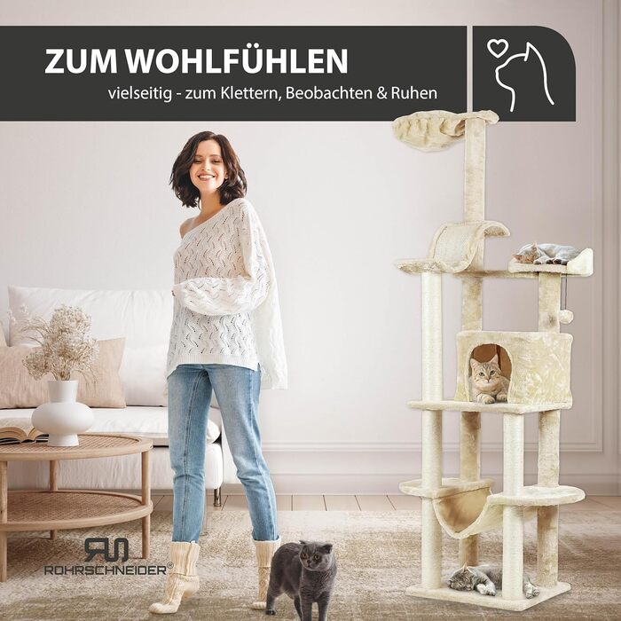 Дряпка для котів Rohrschneider Kratzbaum Travel з інтегрованим м'ячиком та гамаком (бежева)