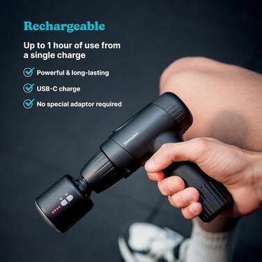 Масажер Homedics NOVO+ з підігрівом та охолодженням – електричний масажер з регулюванням температури, 4 насадки, 6 інтенсивностей, глибоке розігрівання, акумуляторний, з кейсом
