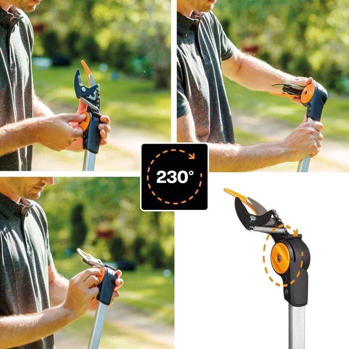 Телескопічний сучкоріз Fiskars UPX86 для свіжих гілок, антиадгезійне покриття, сталева лезо, алюмінієва ручка, 2,4–4 м, чорний/помаранчевий