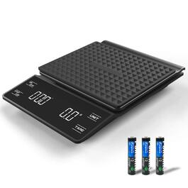 Електронна кава-вага 3T6B з таймером, 3 кг/0.1 г, LED-дисплей, для приготування еспресо, харчова вага, чорна (з батарейками)