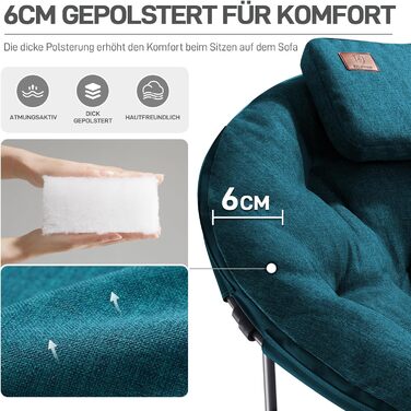 Крісло-місяць EVER ADVANCED Luxus XXL для кемпінгу, складне, до 150 кг, зелене. З подушкою, для саду, балкону, приміщення.