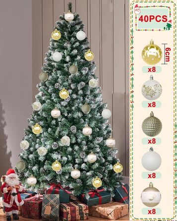 Набір 40 прикрас на ялинку, 6 см, червоно-білі, пластик, з підвісками, міцні, різні поверхні та візерунки, для внутрішнього та зовнішнього використання