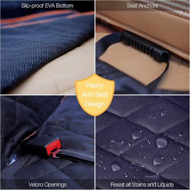 iBuddy захисний килимок на сидіння автомобіля для собак, чорний з помаранчевим, водонепроникний, антиковзаючий, з кріпленням на ремінь безпеки