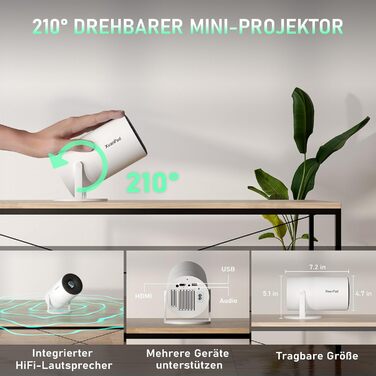 Проектор міні 1080P з автофокусом та WiFi/Bluetooth, 18000L, обертання 210°, для домашнього кінотеатру. Підтримка Netflix, автоматична корекція трапеції, фільтр пилу.