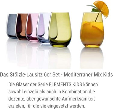 Stölzle Lausitz Water Glasses Set Elements Kids Mediterranean Mix 335 ml to the rim / Set of 6 Water Glasses Dishwasher-safe, high break resistance / Drinking Glasses Set Crystal Glass / Juice Glasses Set