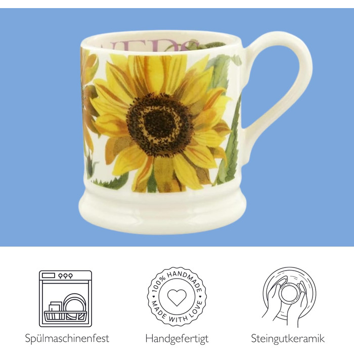 Керамічна чашка Emma Bridgewater 1/2 пінти з соняшниками для кави, латте, капучино та чаю – подарунок до дня народження, преміум стоневе керамічне горнятко