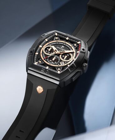 Чоловічий годинник-хронограф на кварцовому механізмі з японським годинниковим механізмом, 5ATM, корпус з нержавіючої сталі, ремінець з силікону (чорний)