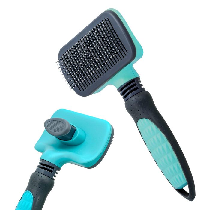 Щітка для собак та котів, видаляє підшерсток, самоочисна, для довгої та короткої шерсті, синього кольору