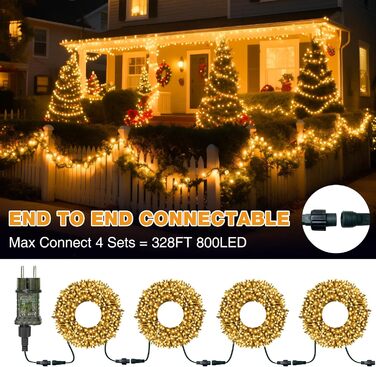 Льоноконекторна гірлянда BTfarm 20M 200 LED, тепле біле світло, з пультом, таймер, IP65, для дому та саду