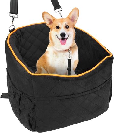 Memory Foam Dog Car Seat for Small Dogs (Under 11kg) - Elevated Design with Storage Pockets