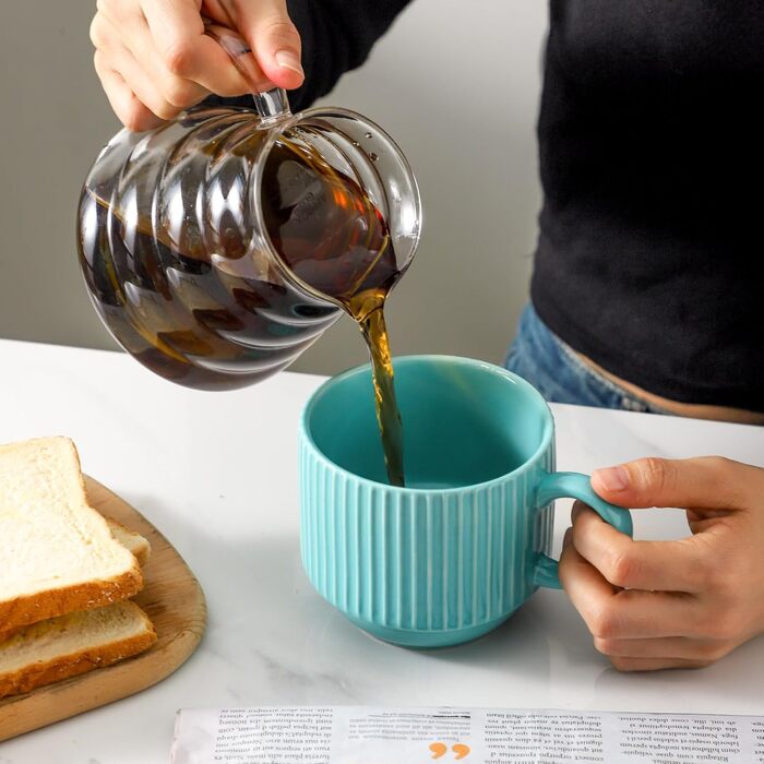 Набір кавових чашок Hasense Porcealin, 4 шт. з підставкою, 425 мл, кераміка, блакитно-зелений колір (Trace Of Paradise), для капучино, чаю, гарячого шоколаду