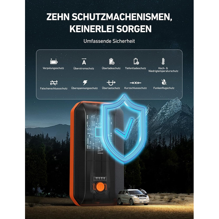 Powerbank AstroAI B8 для авто: пускова станція, 7.0л бензин/5.5л дизель, LED, QC 3.0 USB, 12V, Orange