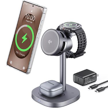 Бездротовий зарядний пристрій 3-в-1 Samsung 15W з охолодженням TEC, MagSafe для Galaxy S26 Ultra/S25/S24/Z Fold 7/Flip7, Watch Ultra/8/7, Buds4pro – Чорний