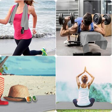 Набір рушників Leeyunbee з мікрофібри (2 шт.) - 160x80 см + 80x40 см, швидковисихаючі, для спорту, подорожей, пляжу (світло-сірий)