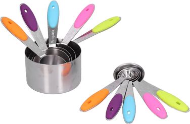 10-Piece Measuring Cup and Spoon Set, Stainless Steel Measuring Spoon Set with Silicone Handle and Scale, Measuring Cup Spoon Set in Various Sizes, for Home (16.5oz-Color)