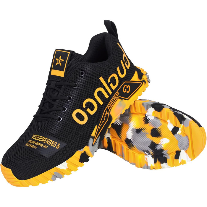 Чоловічі робочі черевики з металевим носком. Легкі, дихаючі, зручні. Захисні черевики для будівництва, сільського господарства. Антиковзаюча підошва. Світловідбиваючий жовтий колір. Розмір 45 EU