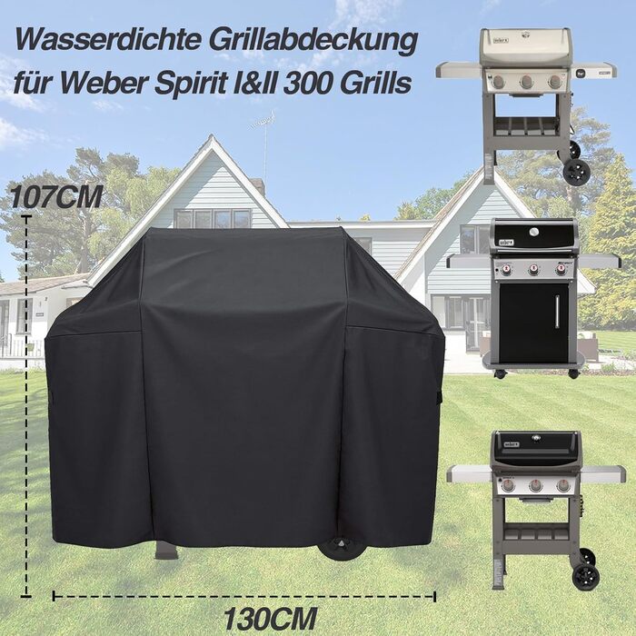 Чохол для гриля Weber Spirit 300, 130x45x107 см, захисна водонепроникна накидка, UV-захист, для моделей E310/E315/E330