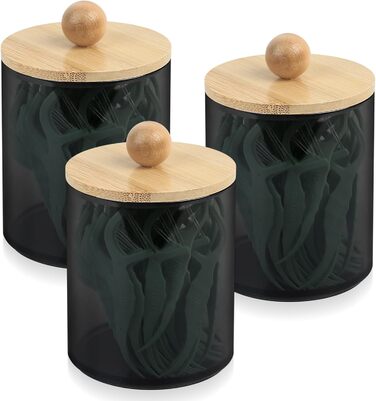 Набір контейнерів для ватних паличок та дисків, 3 шт, чорний, для косметики та ванної кімнати