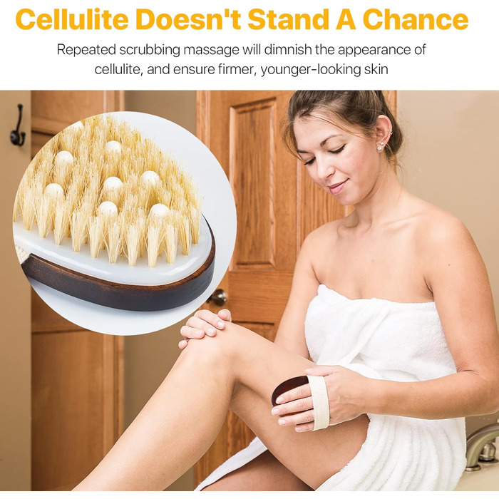 Набір з 2 шт. щітки для спини та душу з довгим руків'ям, для тіла, для пілінгу, натуральна щетина, видаляє омертвілу шкіру, зменшує целюліт, покращує лімфодренаж
