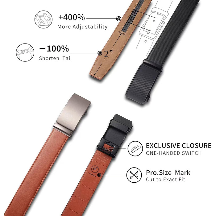 Чоловічий шкіряний ремінь TANGCHAO з автоматичною застібкою-рачею, 35 мм, регульований розмір, для бізнесу, костюма, джинсів