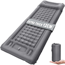 NHOWIN Self-Inflating Camping Mat - 12cm Thick, Ultralight with Pillow & Foot Pump - Compact, Waterproof, Anti-Ripstop Mat for Outdoor, Backpacking, Hiking