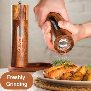 Механічна водяна млин для перцю та солі, набір 2 шт. з регулюванням помелу, керамічний жорно, з підставкою, 21.5 см